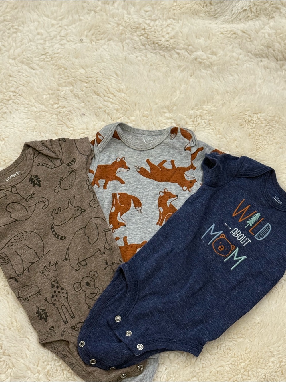 Carter's Baby Boys' 3-Pack Woodland Bodysuits - Blue, Gray & Brown
